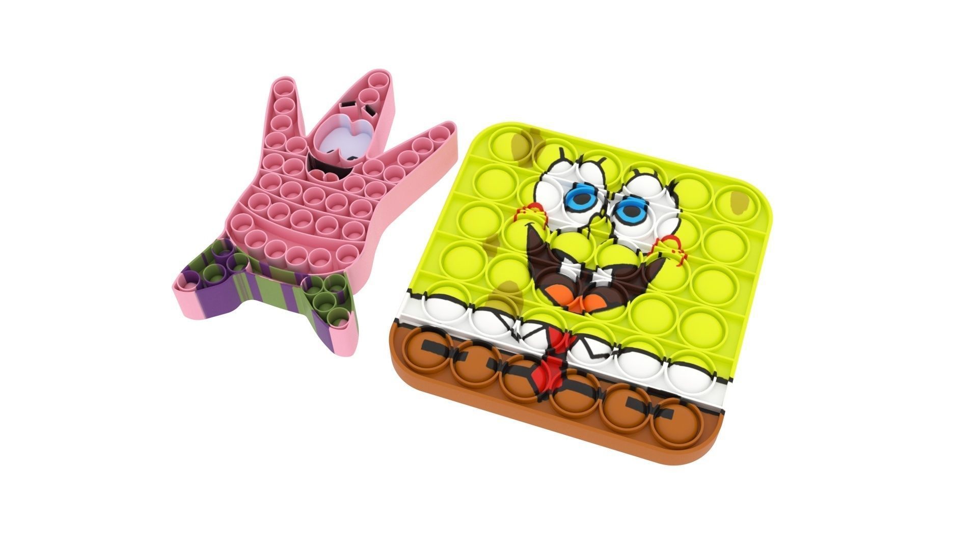 Spongebob and Patrick Pop It Fidget Toys Set 3D model_3