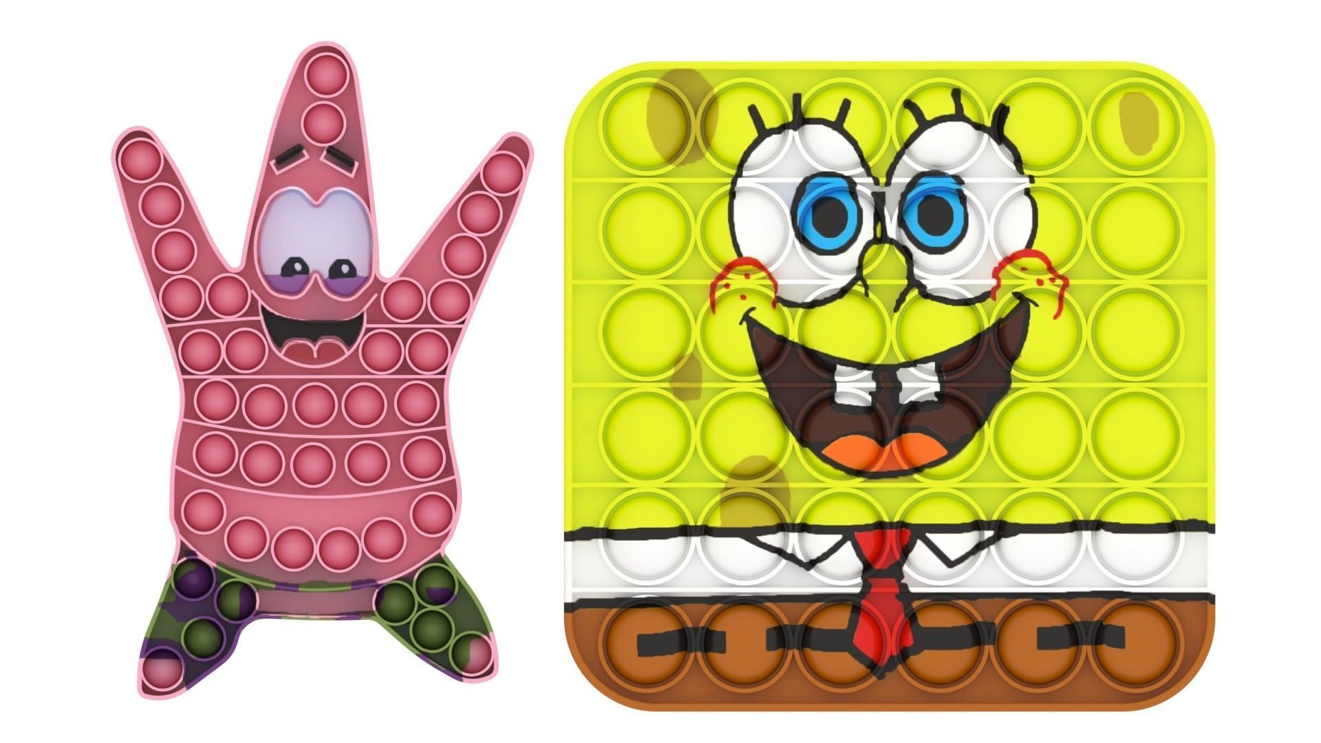 Spongebob and Patrick Pop It Fidget Toys Set 3D model_12