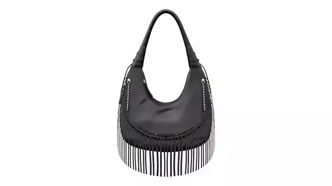 Black Leather Handbag With Tassells