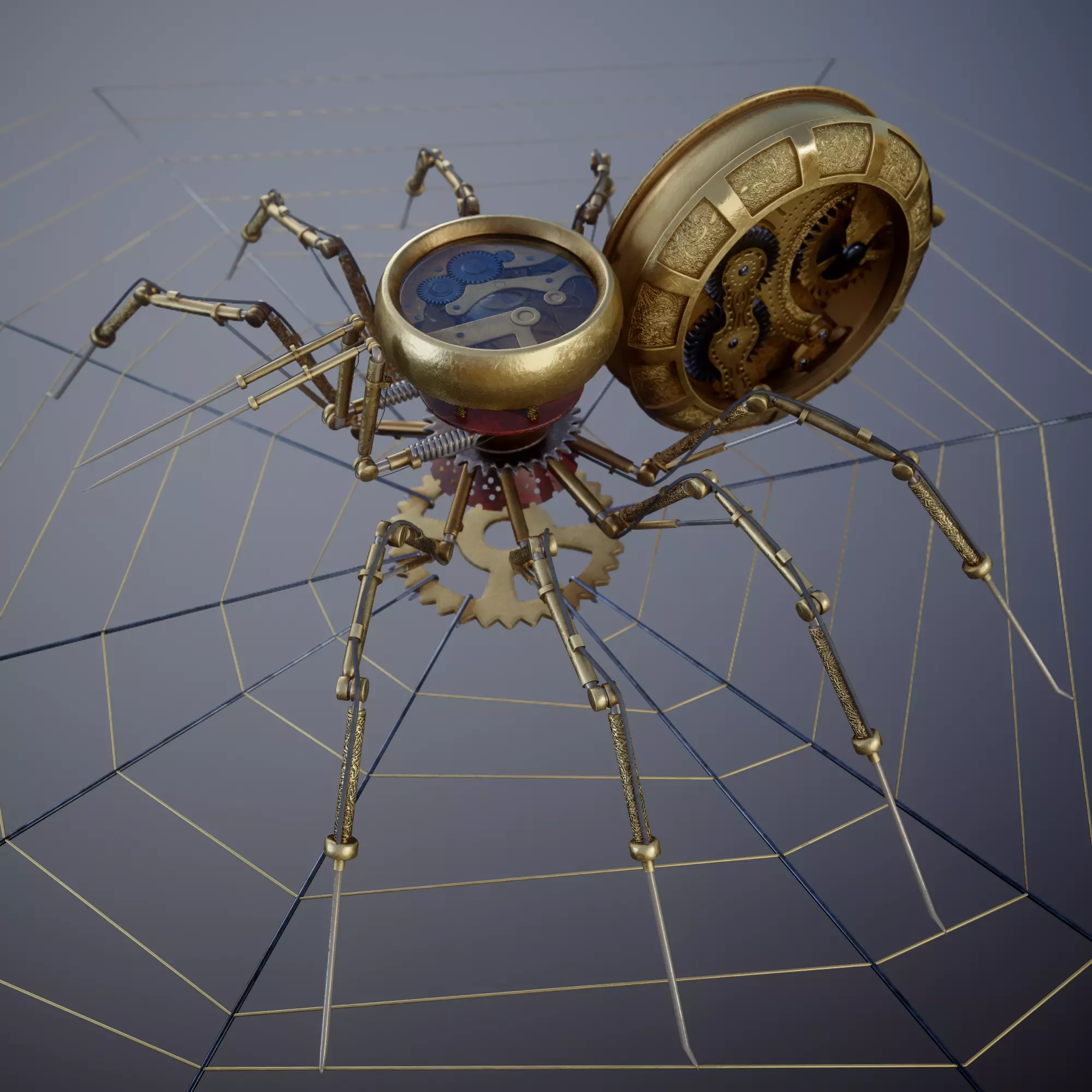 Clockpunk Steampunk spider PBR 4K Robot Animal 3D model_0