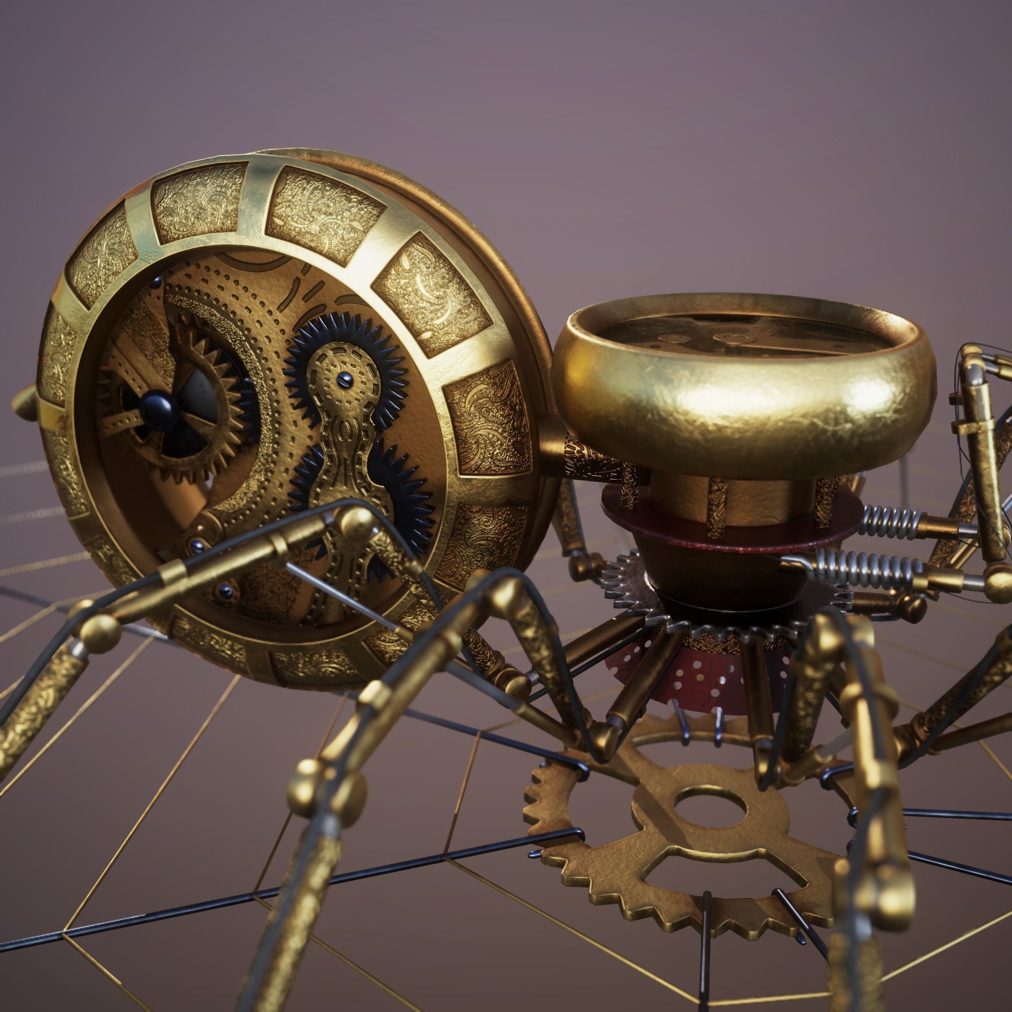 Clockpunk Steampunk spider PBR 4K Robot Animal 3D model_3
