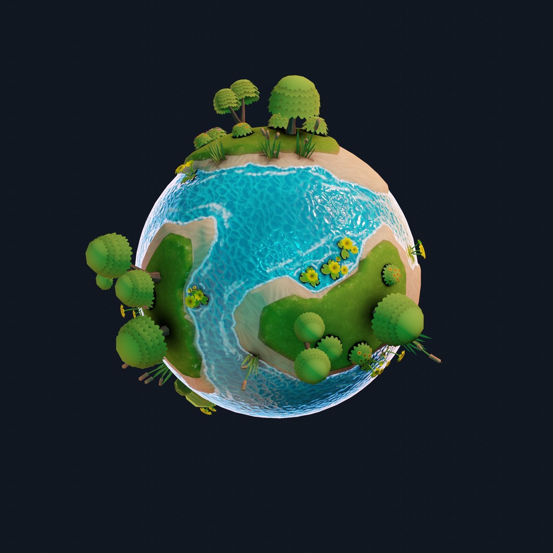 stylized earth cartoon 3d model Low-poly 3D model_1