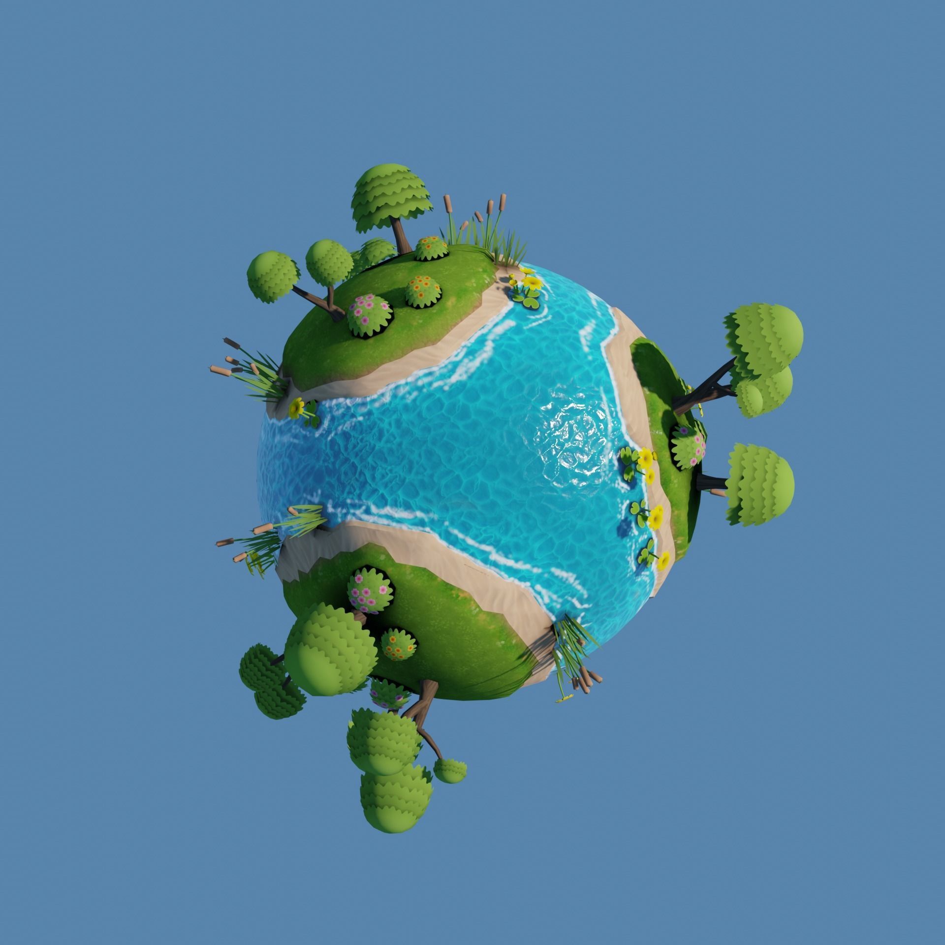 stylized earth cartoon 3d model Low-poly 3D model_3