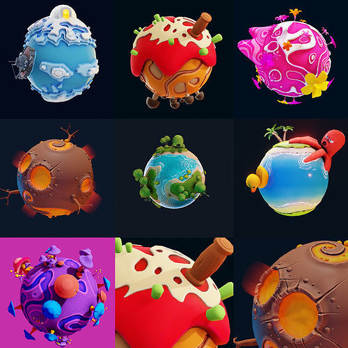 stylized earth cartoon 3d model Low-poly 3D model