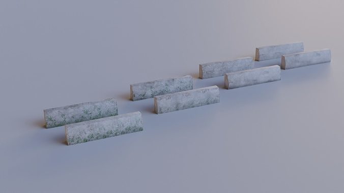 Damaged Concrete Curbs - PBR Textured Low-Poly 3D Asset Low-poly 3D model 5