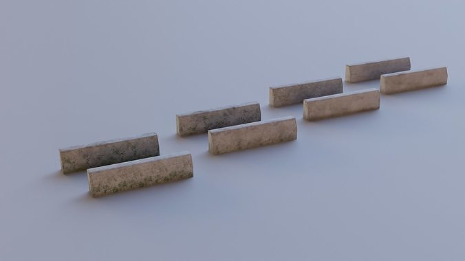 Damaged Concrete Curbs - PBR Textured Low-Poly 3D Asset Low-poly 3D model 4