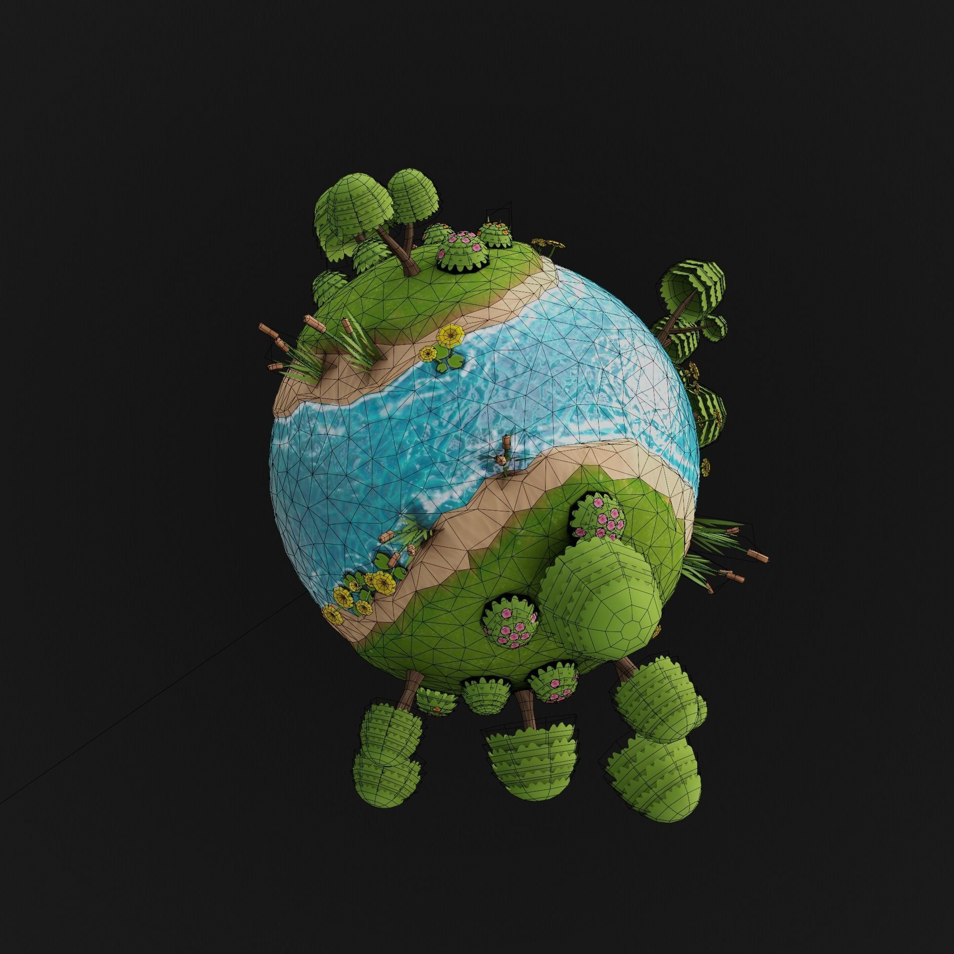stylized earth planet cartoon 3d model Low-poly 3D model_5