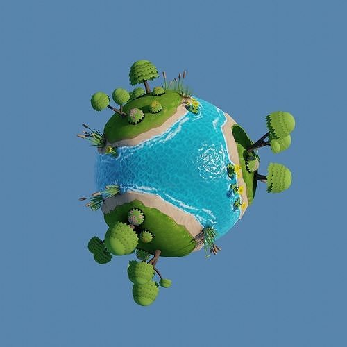stylized earth planet cartoon 3d model Low-poly 3D model