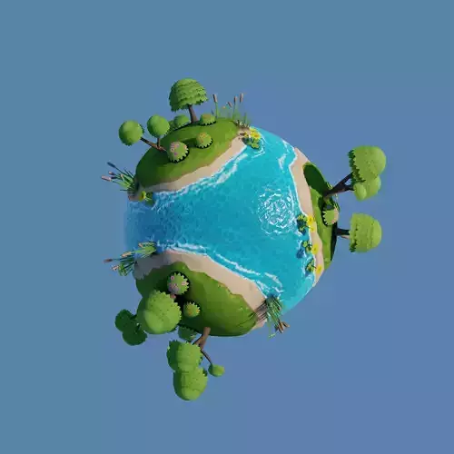 stylized earth planet cartoon 3d model Low-poly 3D model