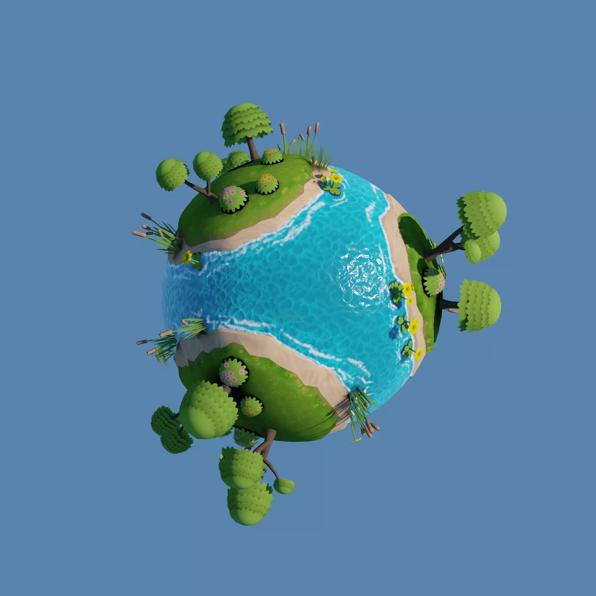 stylized earth planet cartoon 3d model Low-poly 3D model_0