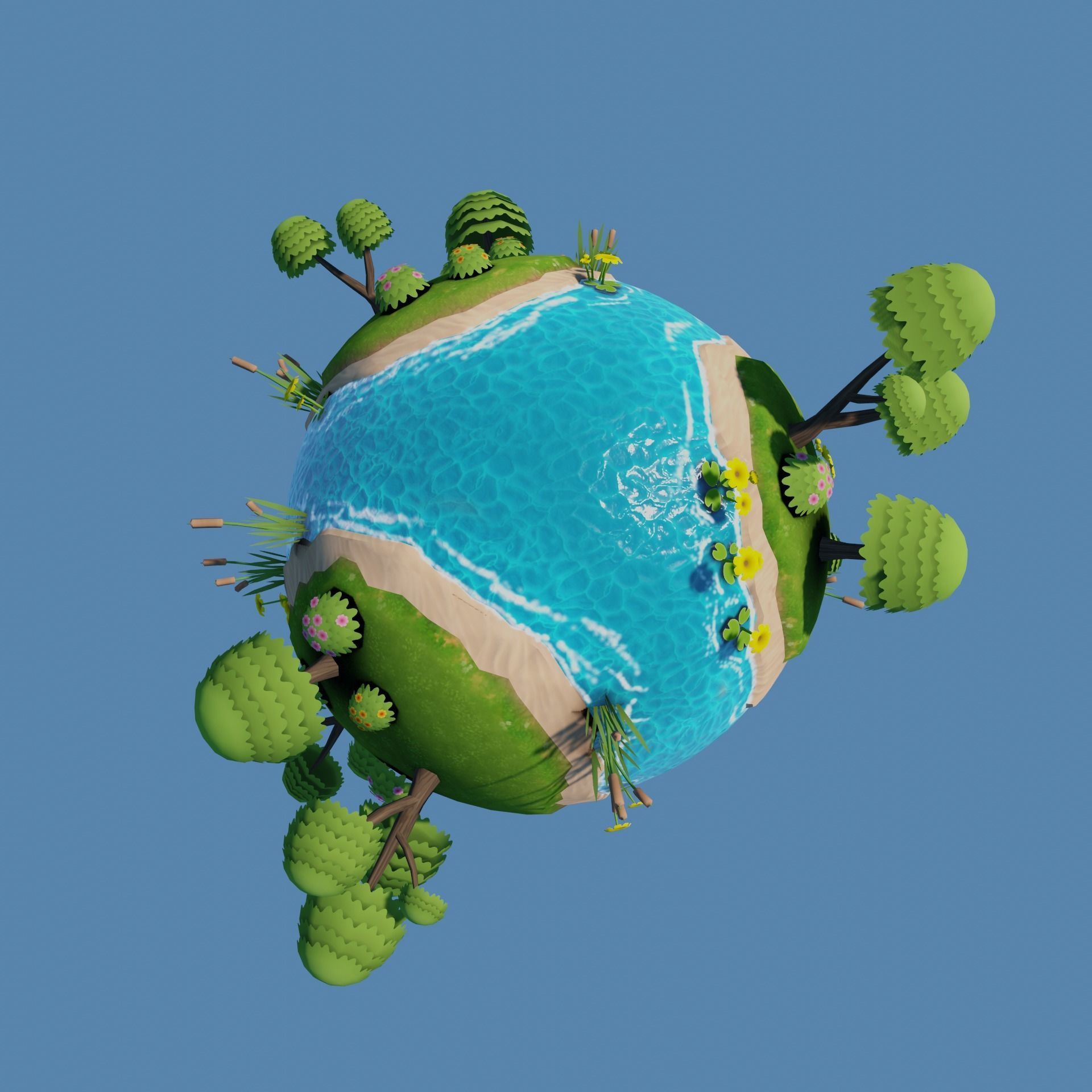 stylized earth planet cartoon 3d model Low-poly 3D model_1