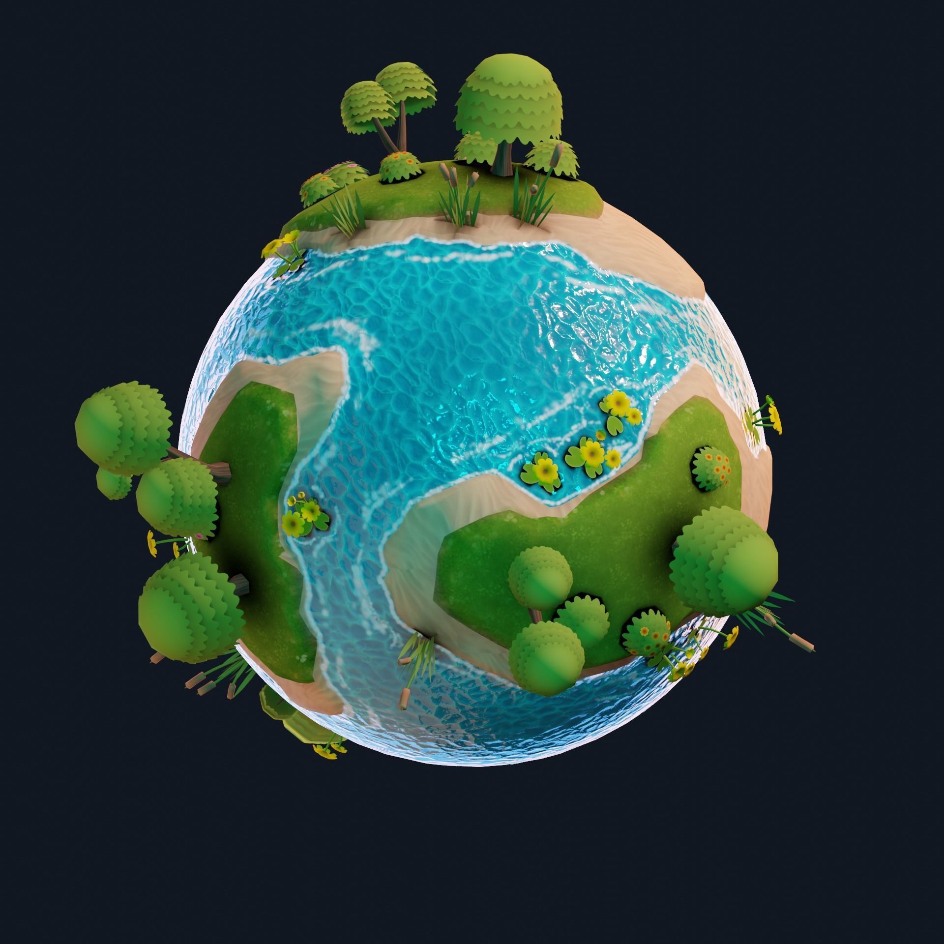stylized earth planet cartoon 3d model Low-poly 3D model_4