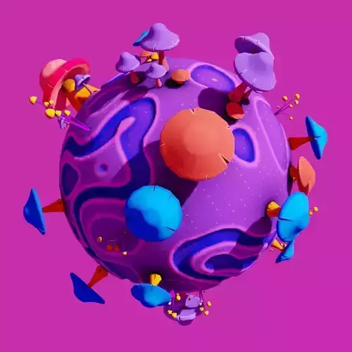 stylized mushrooms planet cartoon 3d model