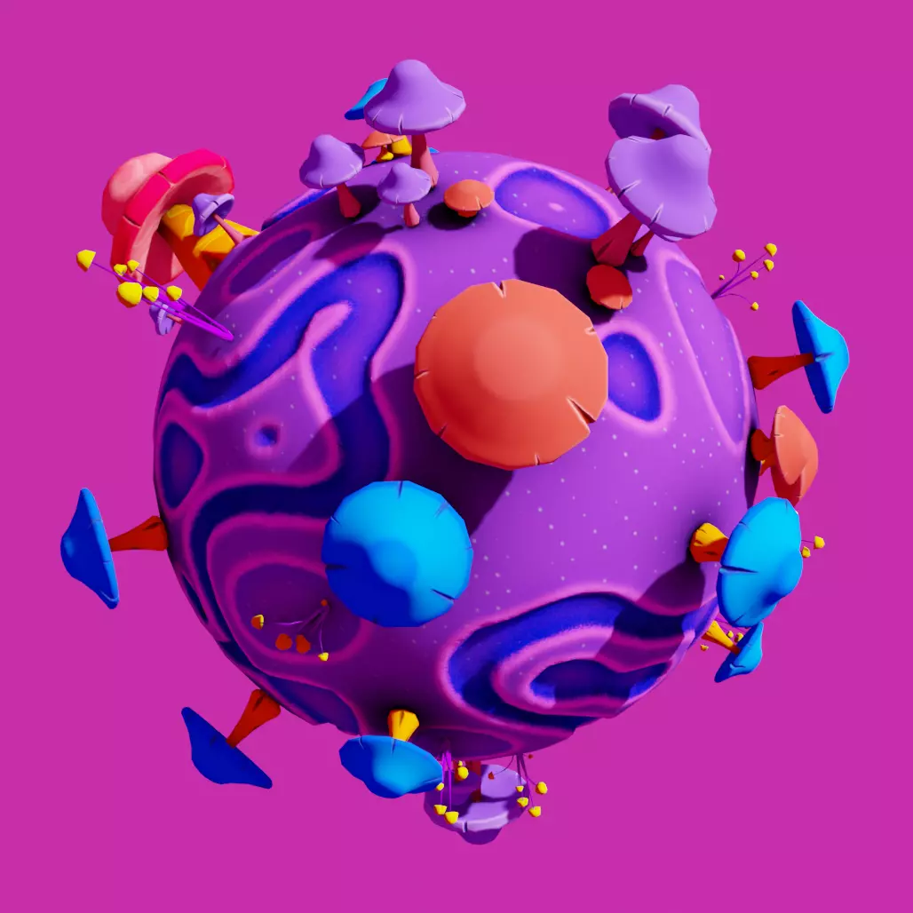 stylized mushrooms planet cartoon 3d model Low-poly 3D model