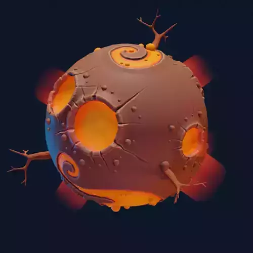 stylized cartoon volcano planet 3d model