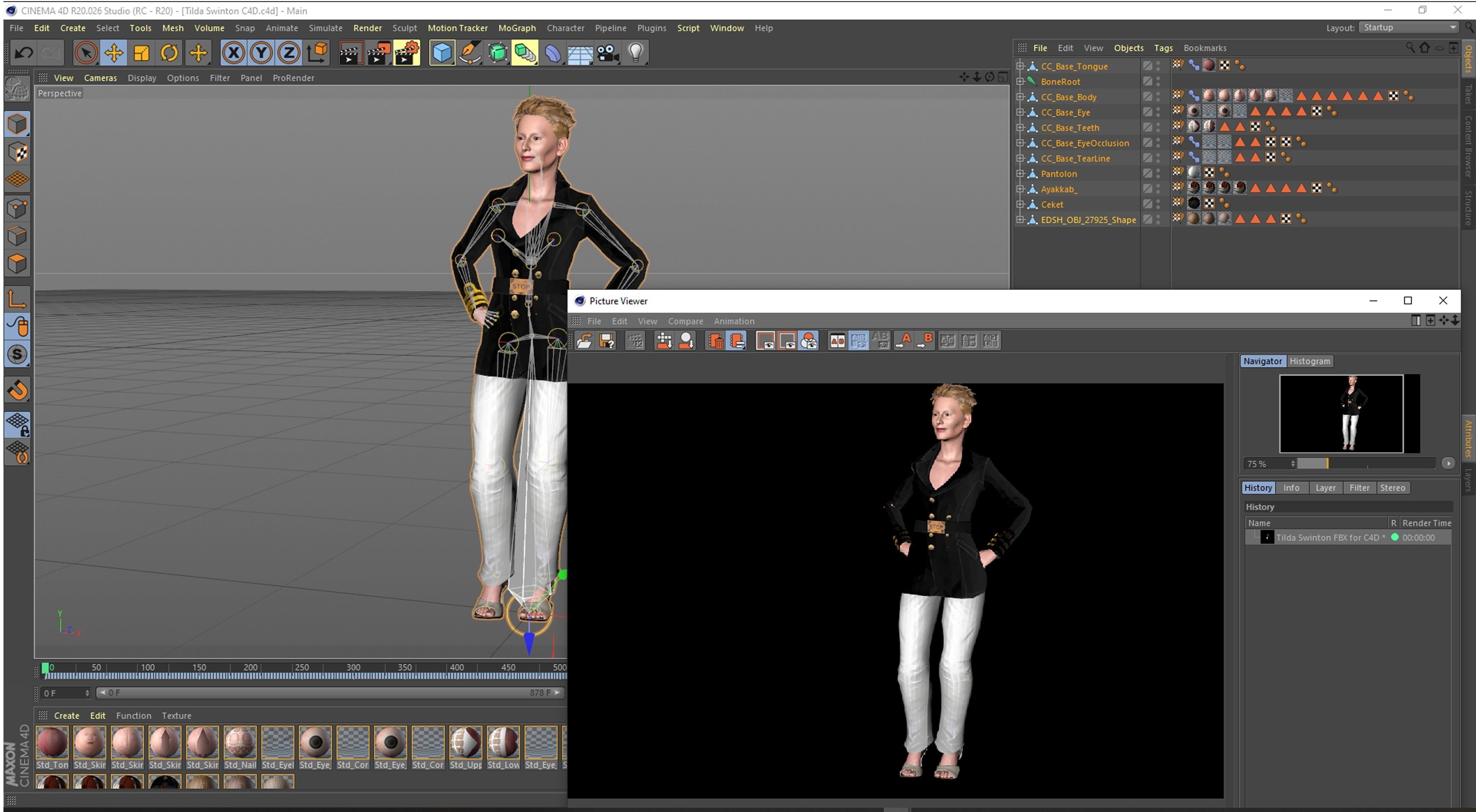 Tilda Swinton 2 3D Rigged model ready for animation Low-poly 3D model_19