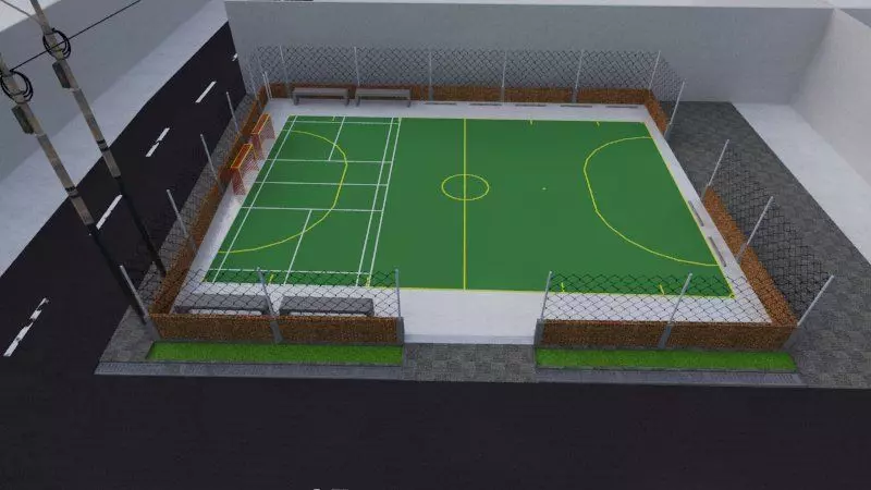 parking area with futsal and badminton court 3D print model