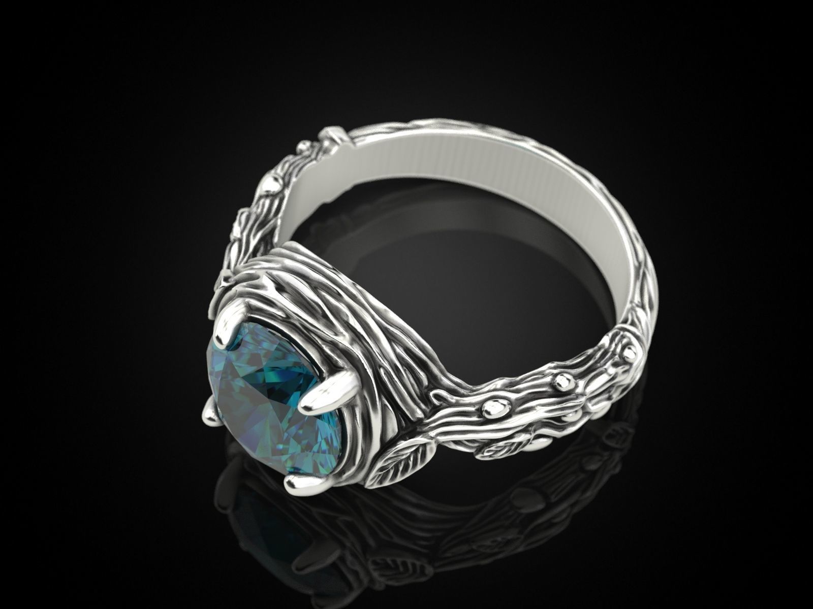 Tree Branch Engagement Ring Gem 10 mm 3D print model_6