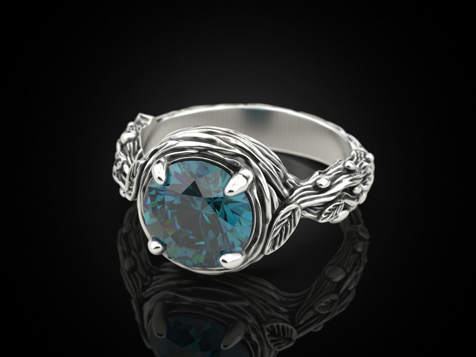 Tree Branch Engagement Ring Gem 10 mm 3D print model_5