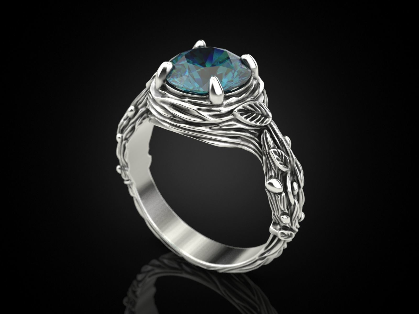 Tree Branch Engagement Ring Gem 10 mm 3D print model_2