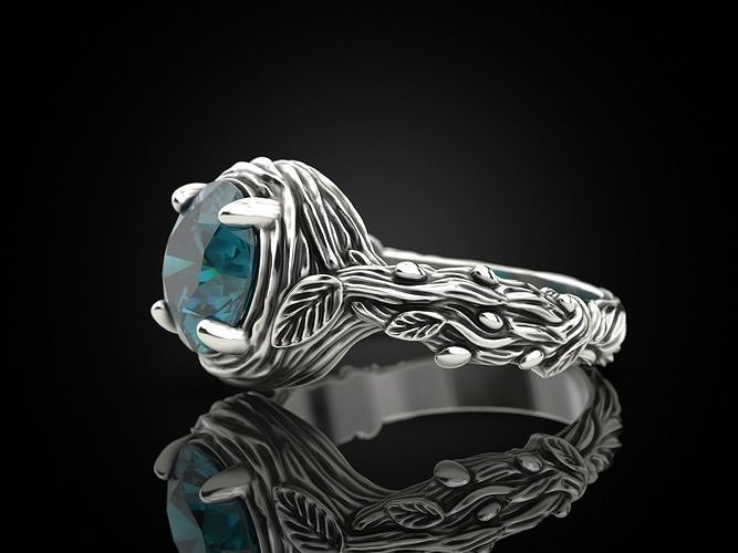 Tree Branch Engagement Ring Gem 10 mm 3D print model