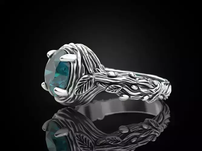 Tree Branch Engagement Ring Gem 10 mm 3D print model