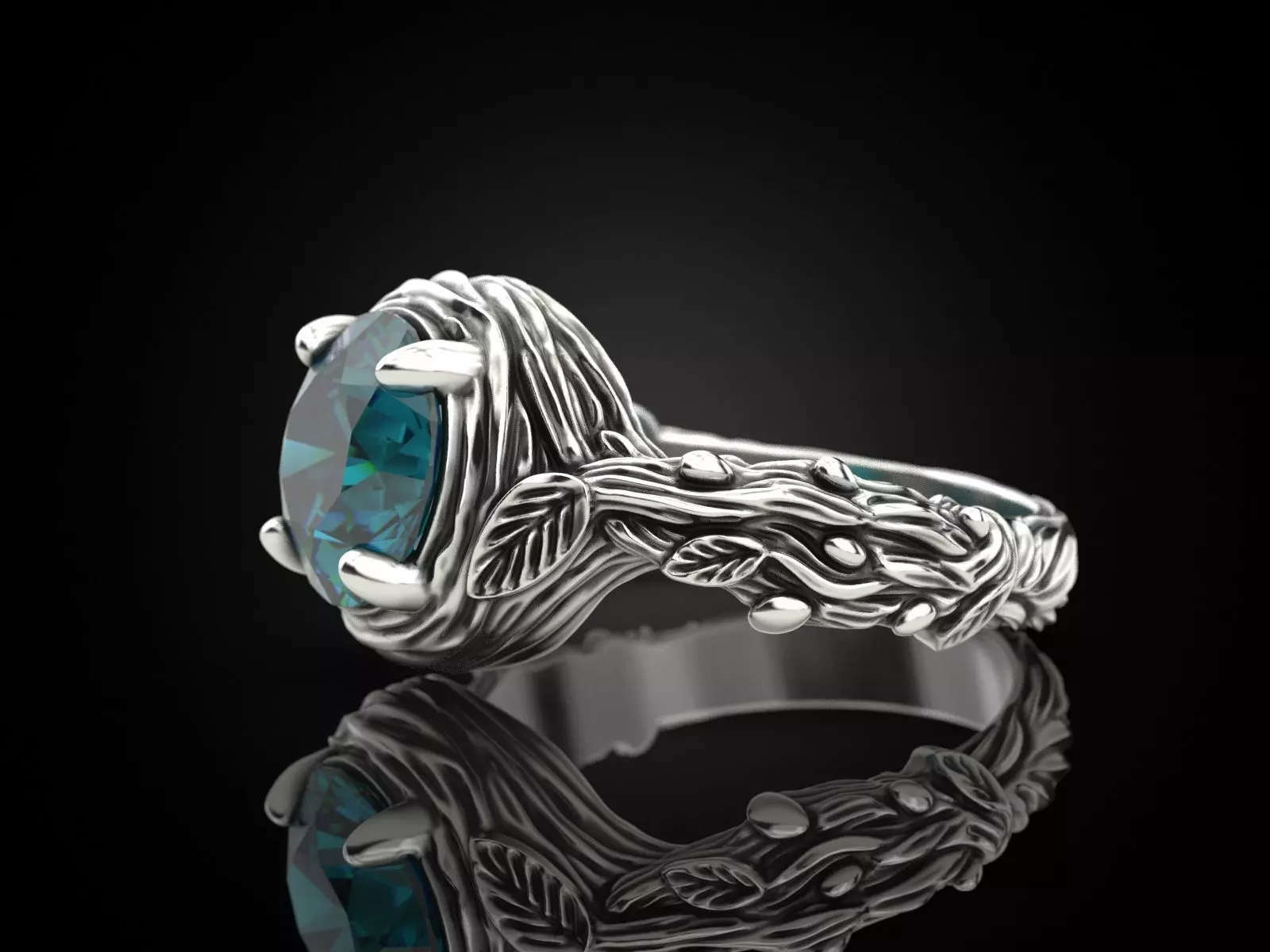 Tree Branch Engagement Ring Gem 10 mm 3D print model_0