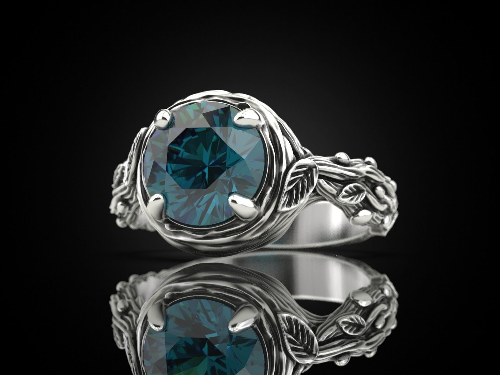 Tree Branch Engagement Ring Gem 10 mm 3D print model_4