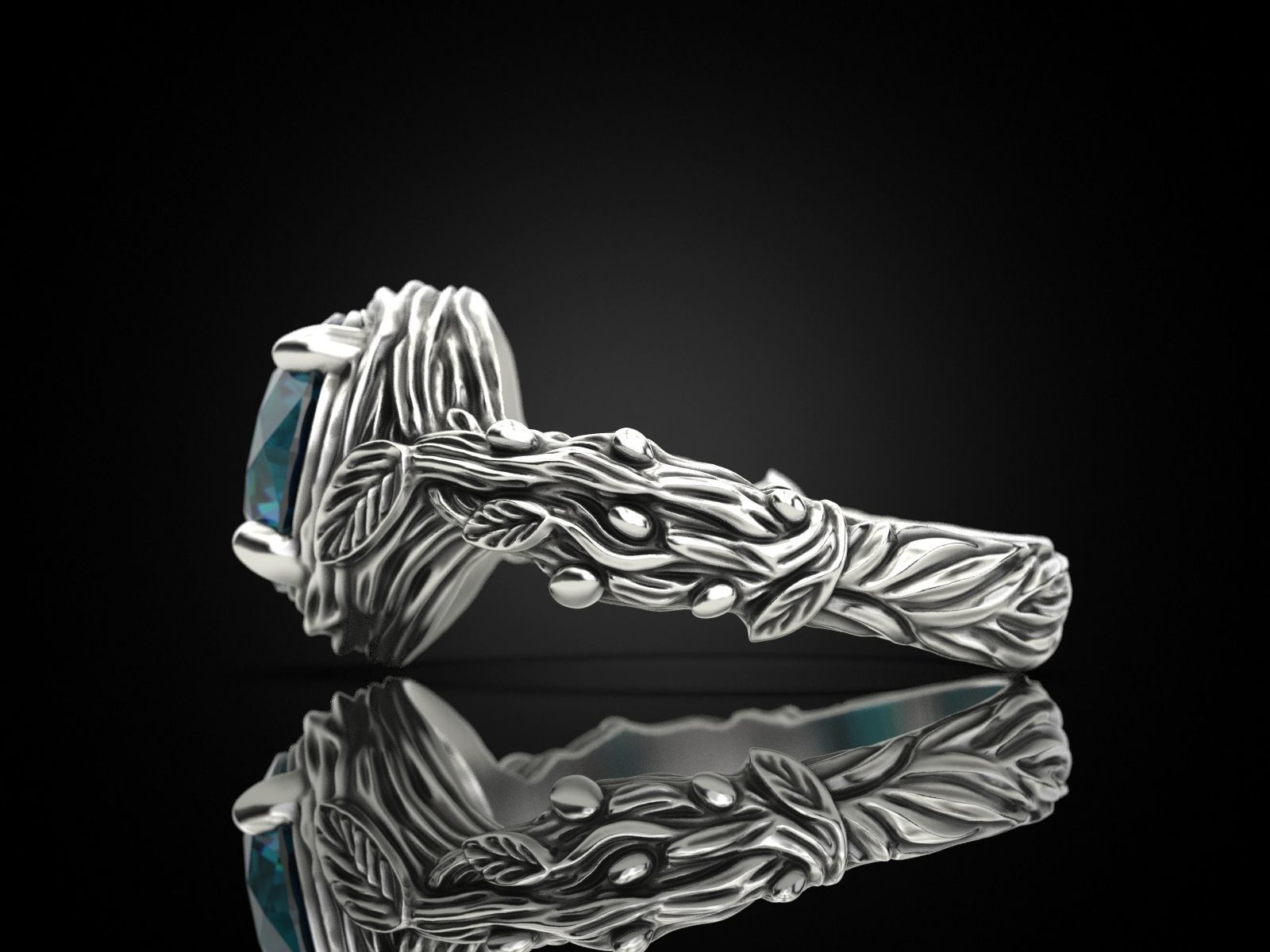 Tree Branch Engagement Ring Gem 10 mm 3D print model_8