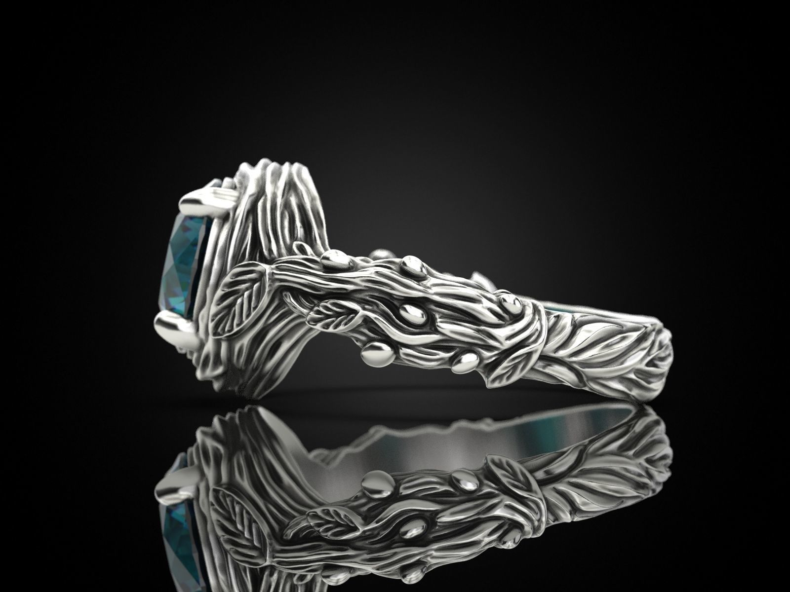 Tree Branch Engagement Ring Gem 10 mm 3D print model_7