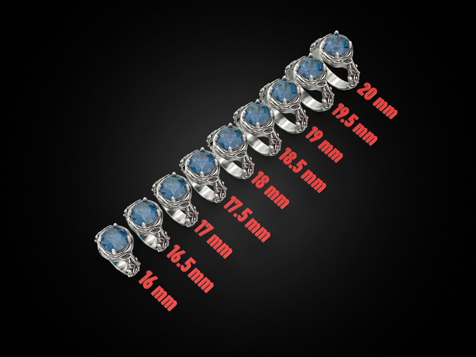 Tree Branch Engagement Ring Gem 10 mm 3D print model_1