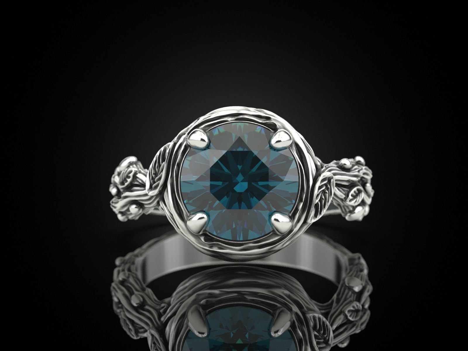 Tree Branch Engagement Ring Gem 10 mm 3D print model_3