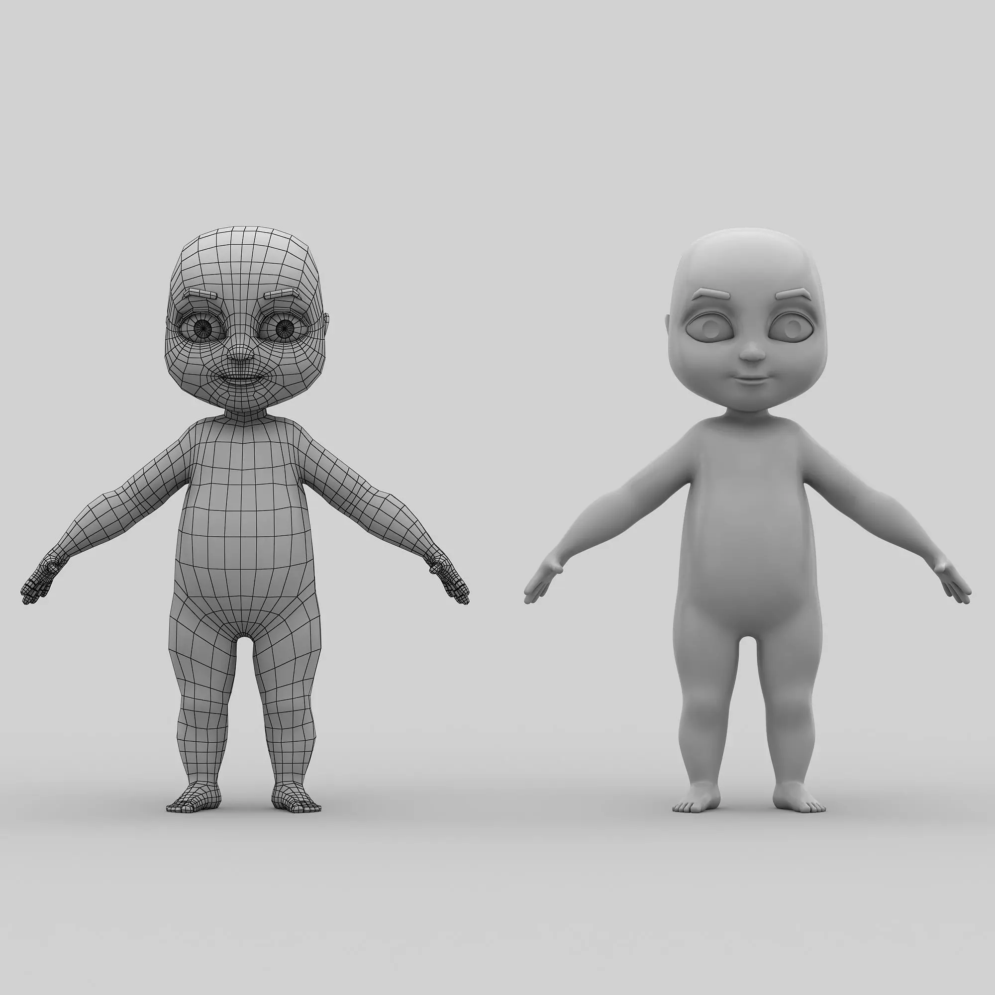 Cartoon children basemesh 3D model