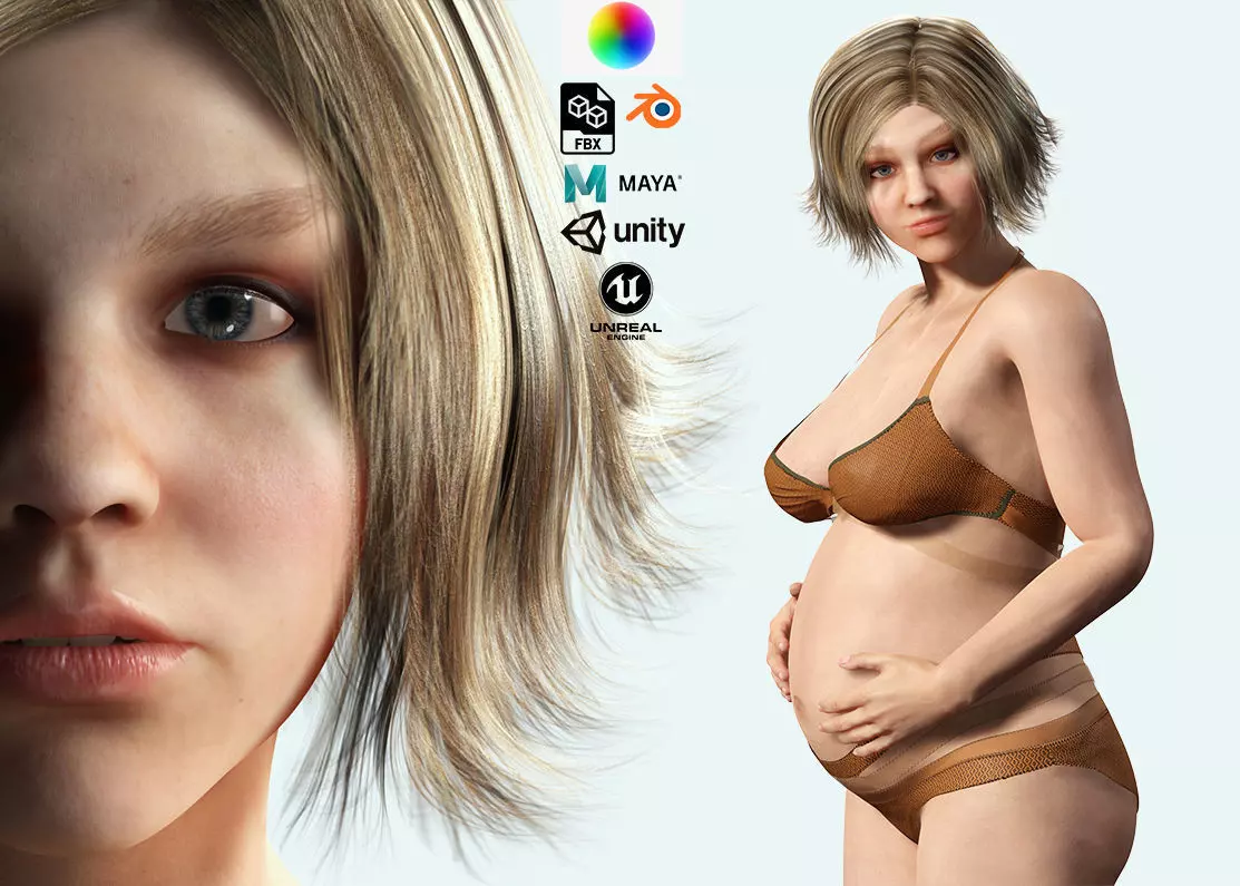 pregnant woman naked and clothed Low-poly 3D model_0
