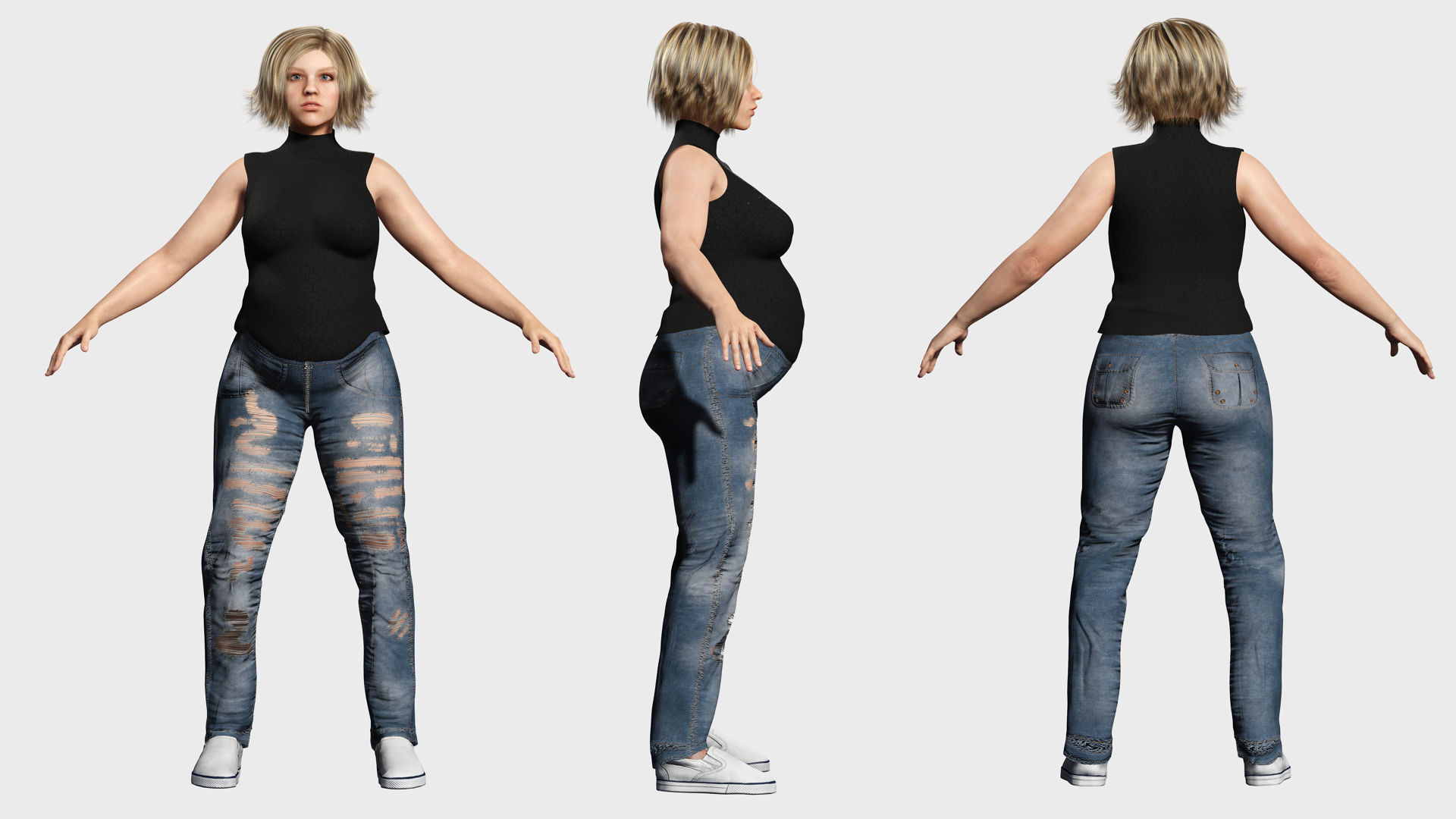 pregnant woman naked and clothed Low-poly 3D model_4