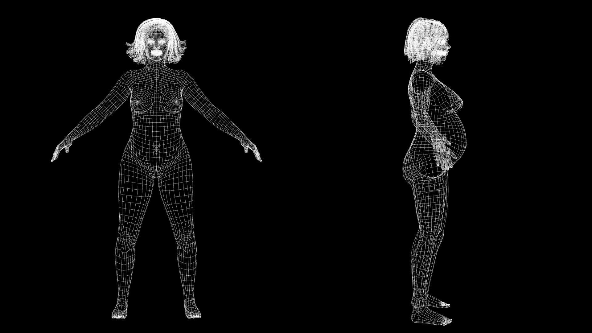 pregnant woman naked and clothed Low-poly 3D model_12