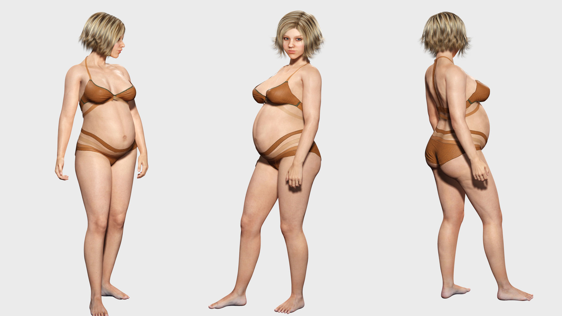 pregnant woman naked and clothed Low-poly 3D model_8