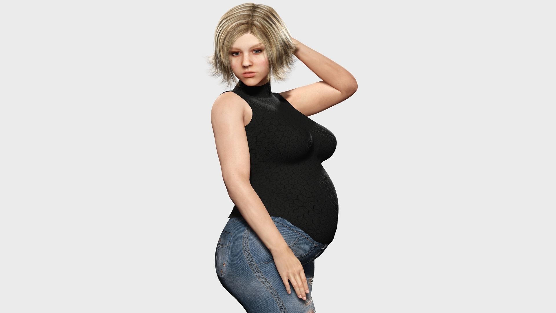 pregnant woman naked and clothed Low-poly 3D model_9