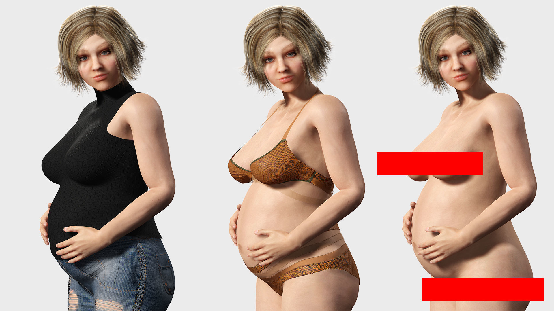 pregnant woman naked and clothed Low-poly 3D model_1