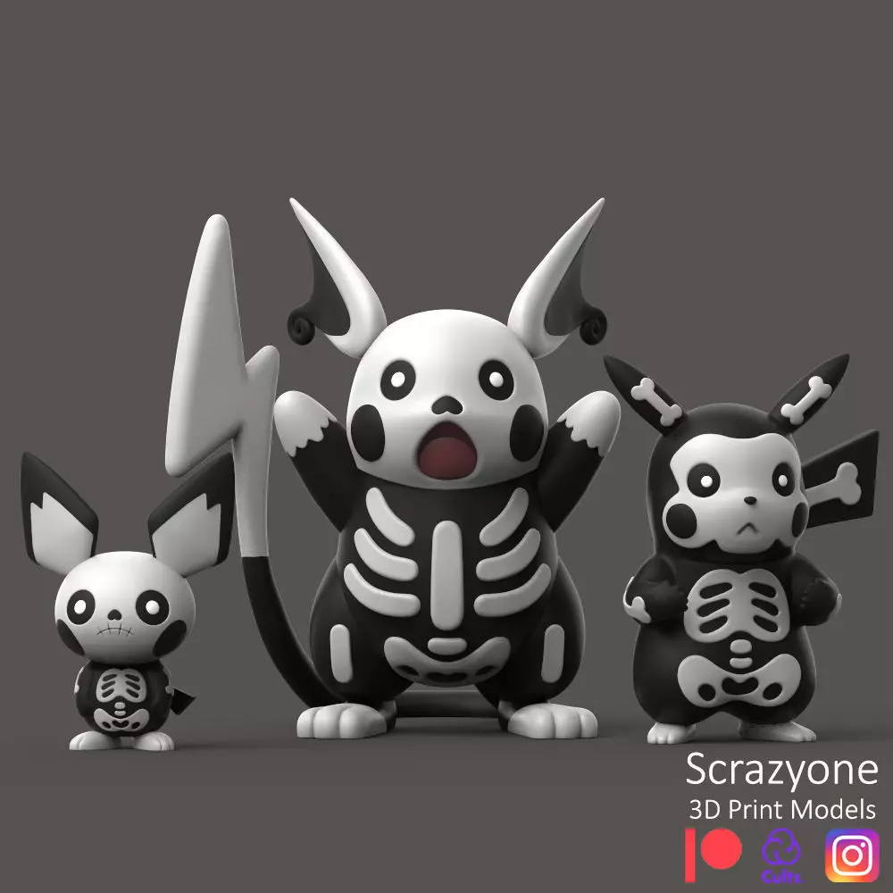 POKEMON - Halloween Pikachu Evolution 3D print model_0