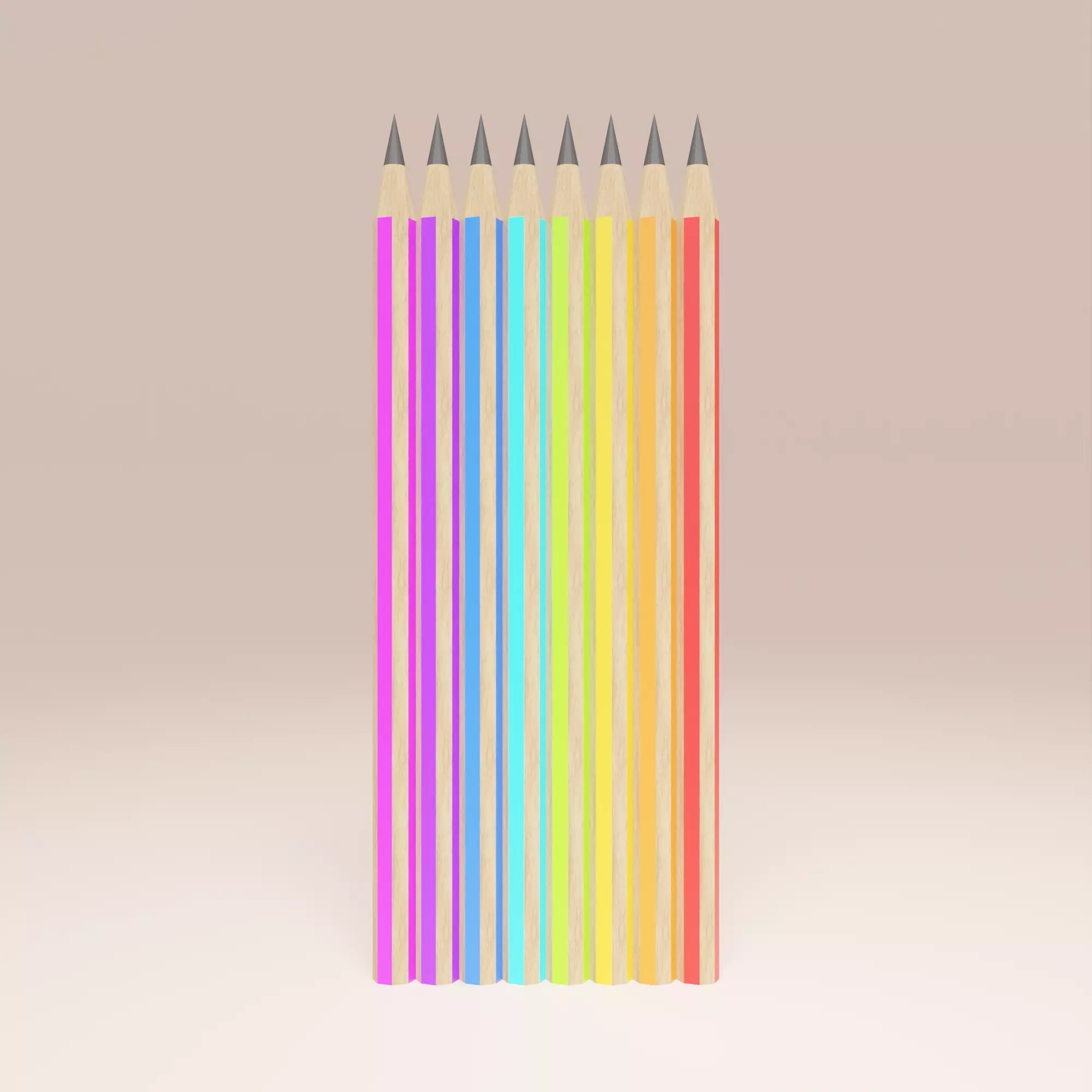 Eight color pencils Free low-poly 3D model