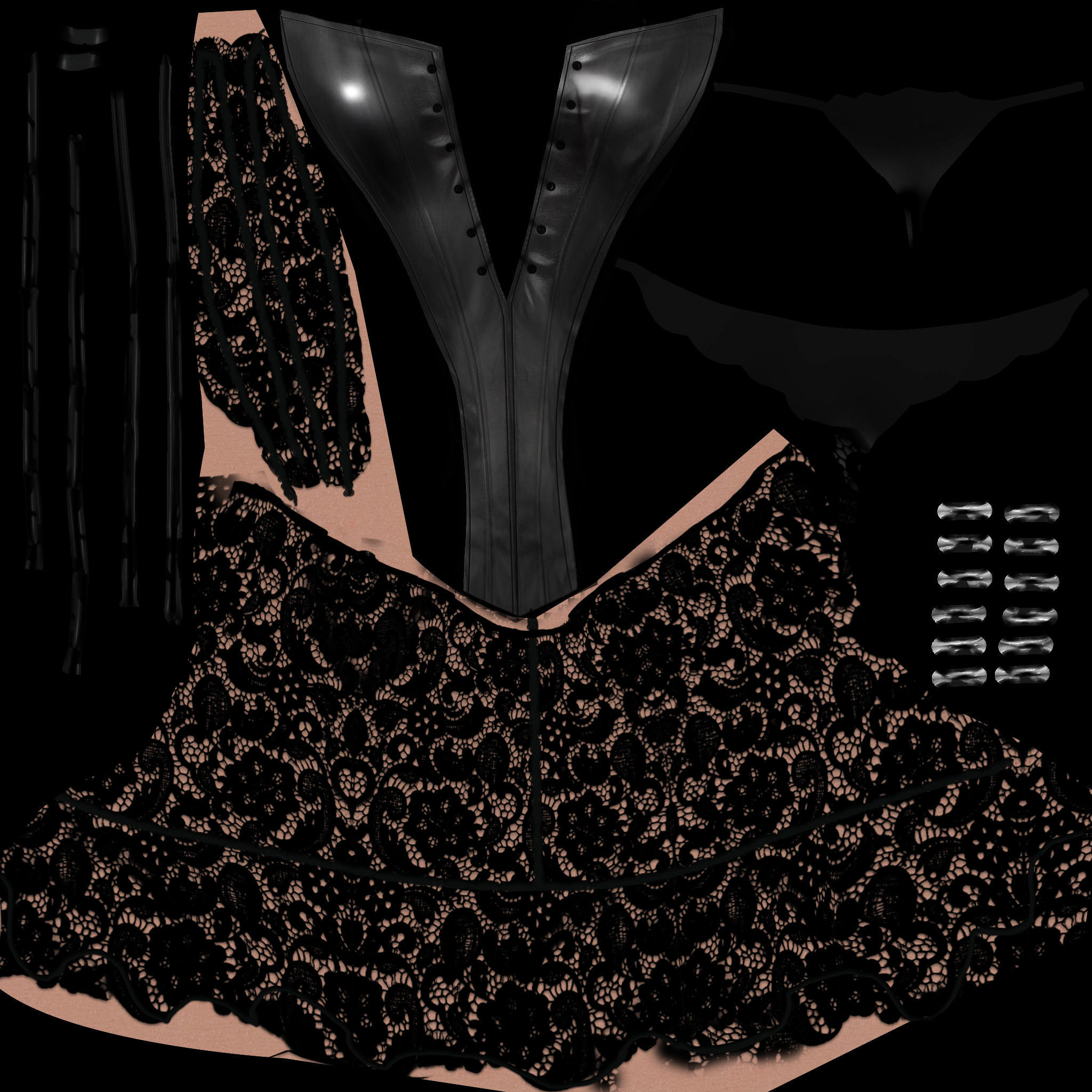 Leather Corset with Panties Low-poly 3D model_11