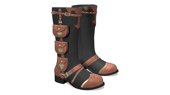 Steampunk Pockets Decorated Mid Calf Boots With Straps Low-poly 3D model