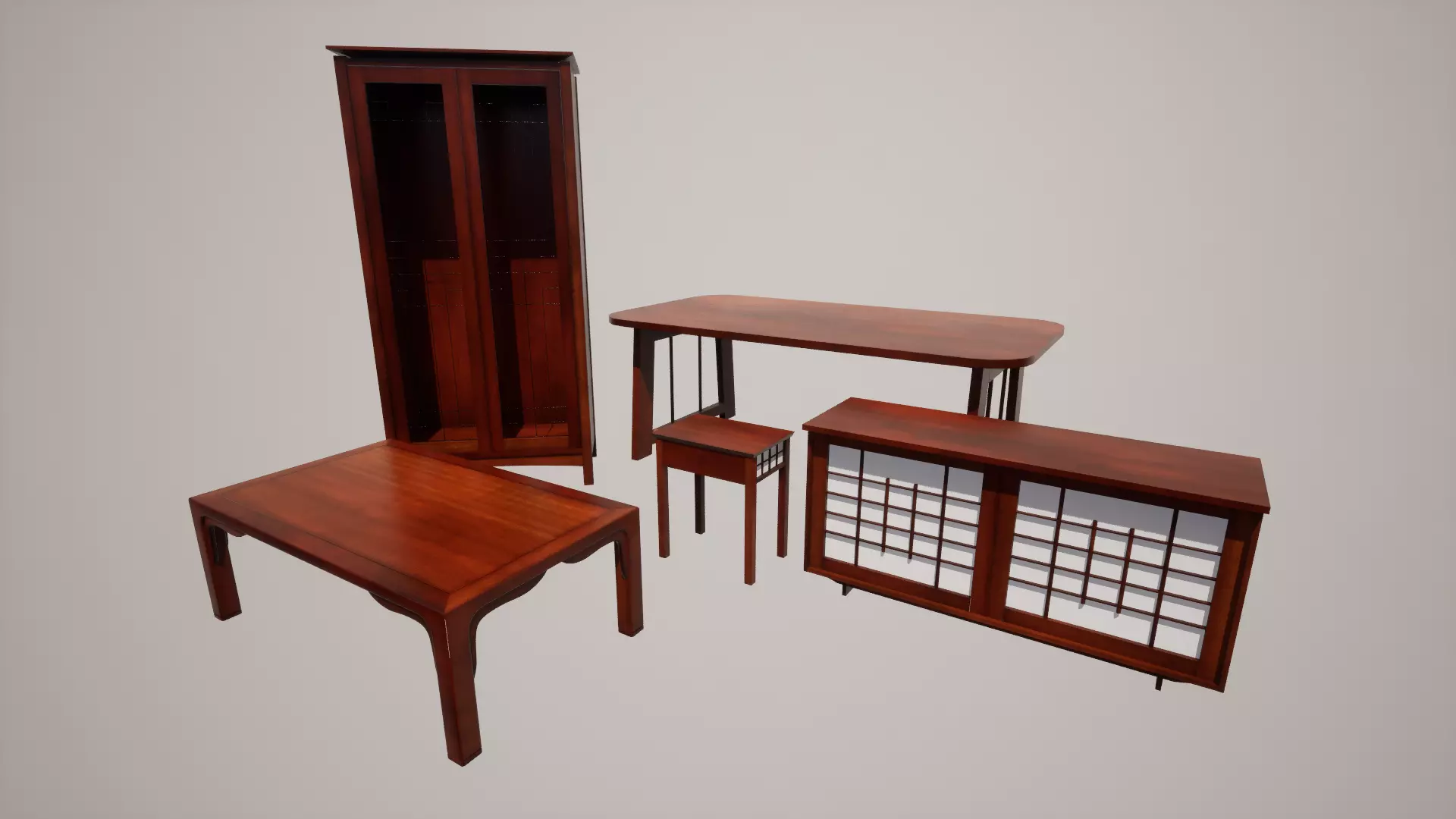 Japanese furniture set Low-poly 3D model_0