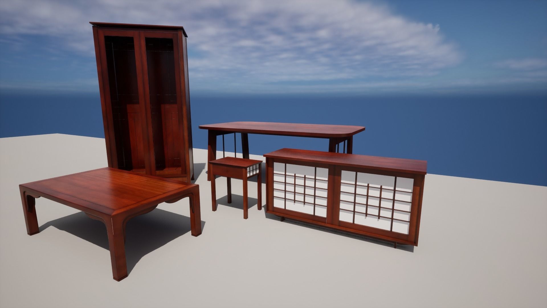 Japanese furniture set Low-poly 3D model_6