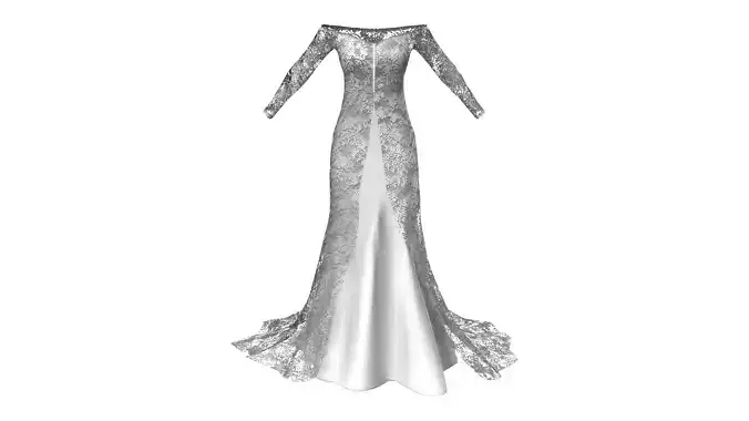 Off Shoulder Lacey Long Bridal Gown Dress