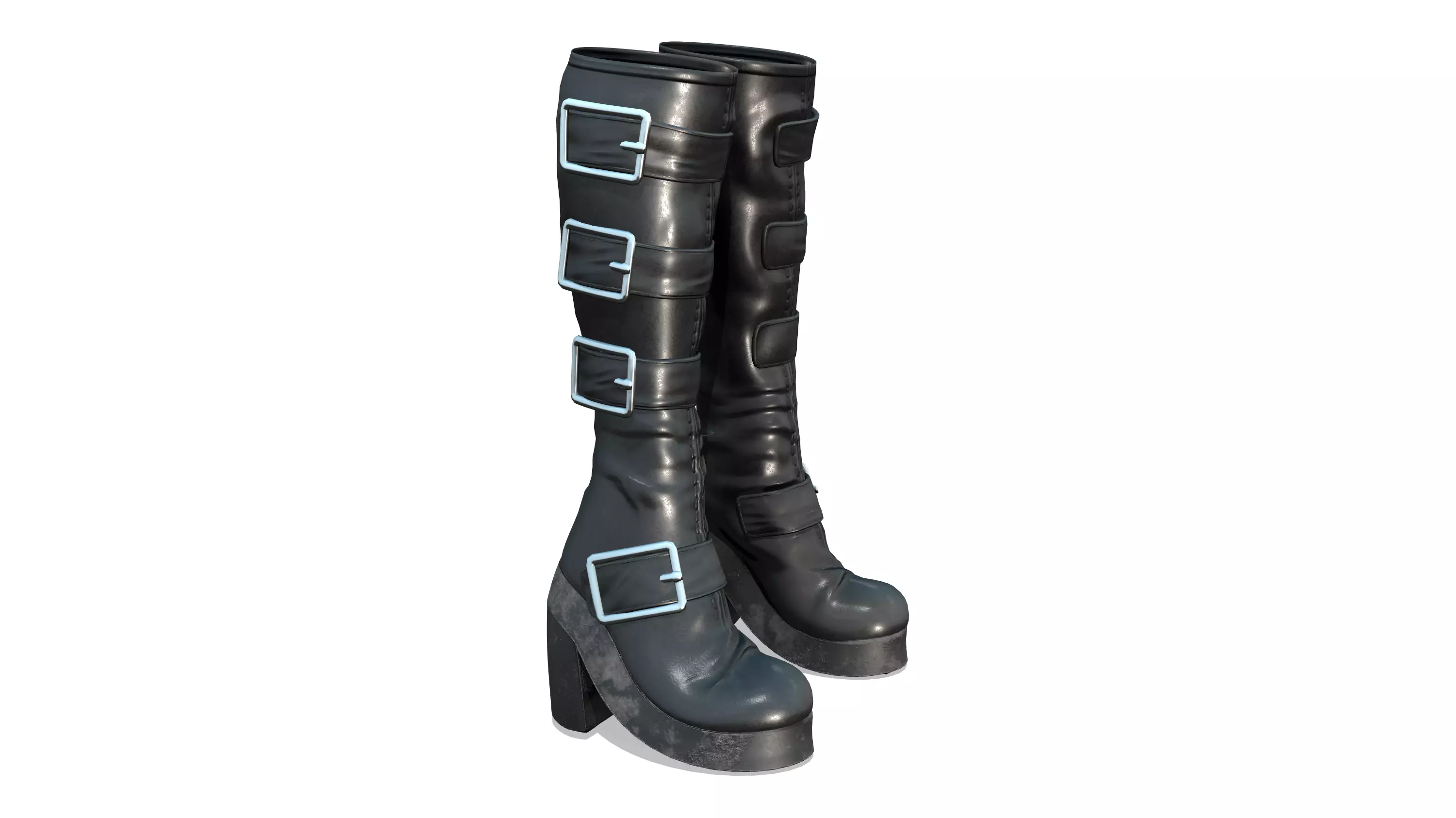 Chunky Heels Buckled Straps Mid-Calf Boots Low-poly 3D model
