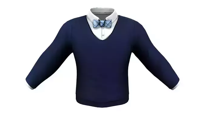 Blue V Neck Sweater Jumper With White Shirt and Dicky Bow