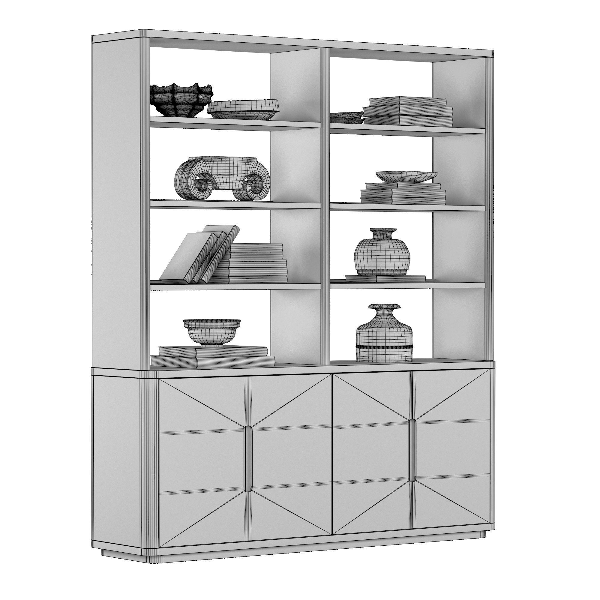 BRETON 4-DOOR OPEN SIDEBOARD and HUTCH 3D model_7