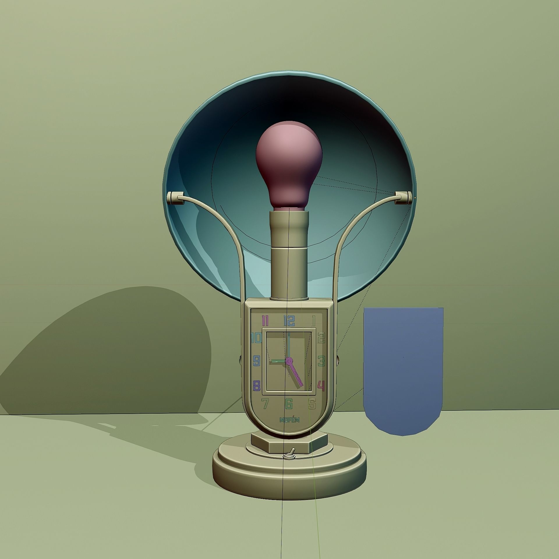 Art Deco table clock lamp 3D model_7